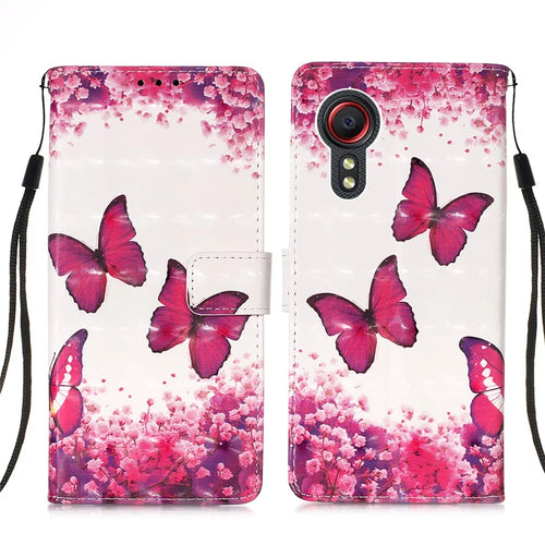 Lanyard Design Leather Phone Pattern Printing Design Case with Wallet Stand for Samsung Galaxy Xcover 5 - Rose Butterfly - 1