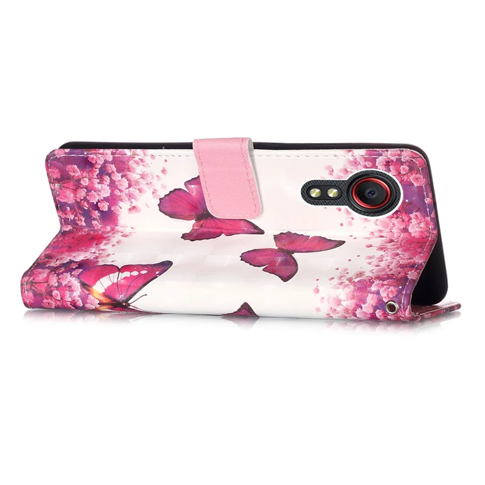 Lanyard Design Leather Phone Pattern Printing Design Case with Wallet Stand for Samsung Galaxy Xcover 5 - Rose Butterfly - 4