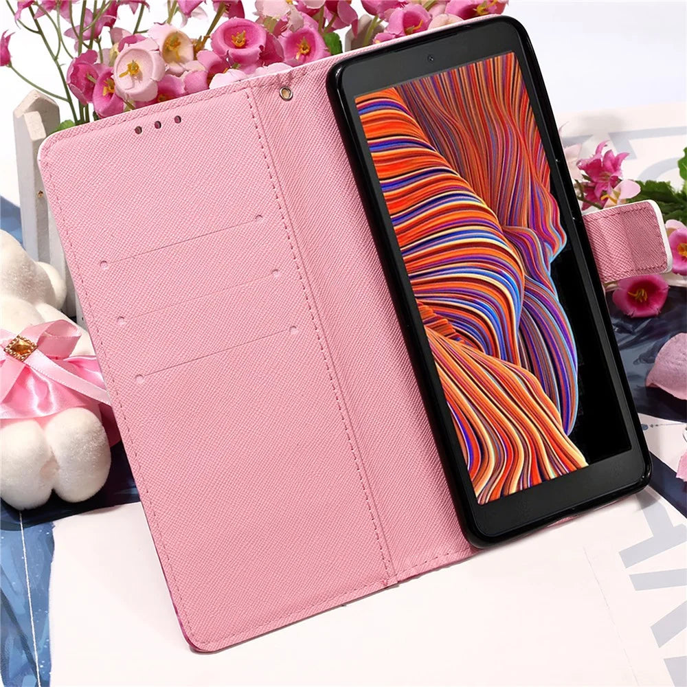 Lanyard Design Leather Phone Pattern Printing Design Case with Wallet Stand for Samsung Galaxy Xcover 5 - Rose Butterfly - 5