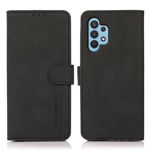 KHAZNEH Textured Leather Phone Cover Stand Case with Wallet Design for Samsung Galaxy A32 4G (EU Version) - Black - 1