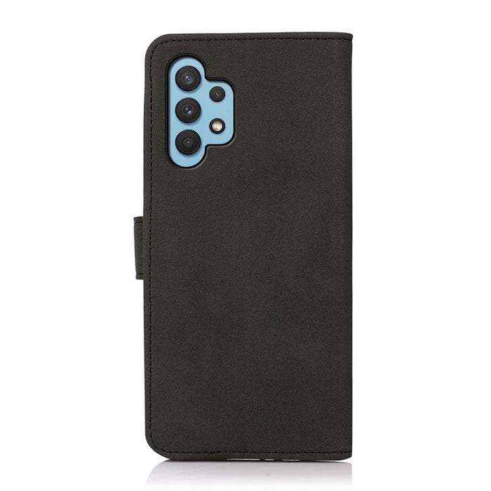 KHAZNEH Textured Leather Phone Cover Stand Case with Wallet Design for Samsung Galaxy A32 4G (EU Version) - Black - 3