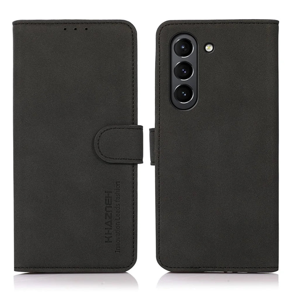 KHAZNEH Wallet Stand Design Leather Cover Case for Samsung Galaxy S21 FE / S21 Fan Edition - Black - 1