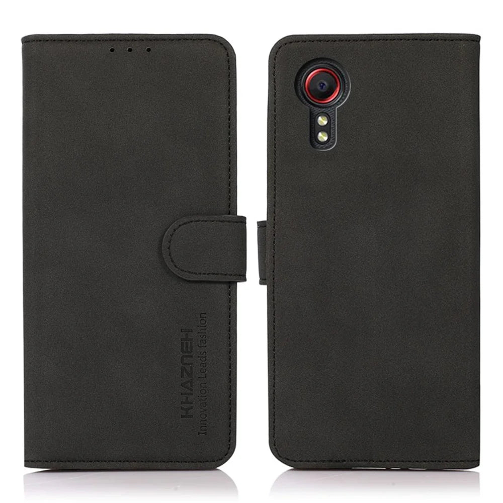 KHAZNEH Quality Phone Case Stand Wallet Leather Cover Phone Case for Samsung Galaxy Xcover 5 - Black - 1