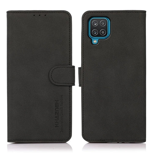 KHAZNEH Textured Leather Phone Cover Full Protection Case with Wallet Stand Design for Samsung Samsung Galaxy A12 - Black - 1