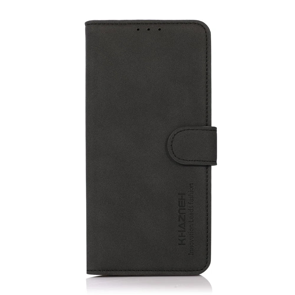 KHAZNEH Textured Leather Phone Cover Full Protection Case with Wallet Stand Design for Samsung Samsung Galaxy A12 - Black - 2