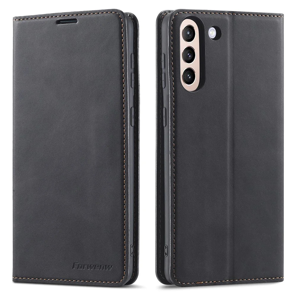FORWENW Fantasy Series Skin Feeling Leather Case for Samsung Galaxy S21 FE - Black - 1