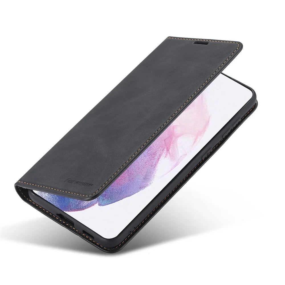 FORWENW Fantasy Series Skin Feeling Leather Case for Samsung Galaxy S21 FE - Black - 6