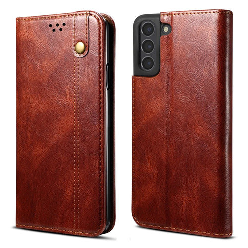 Crazy Horse Texture Waxy PU Leather Case Cover for Samsung Galaxy S21 FE - Brown - 1