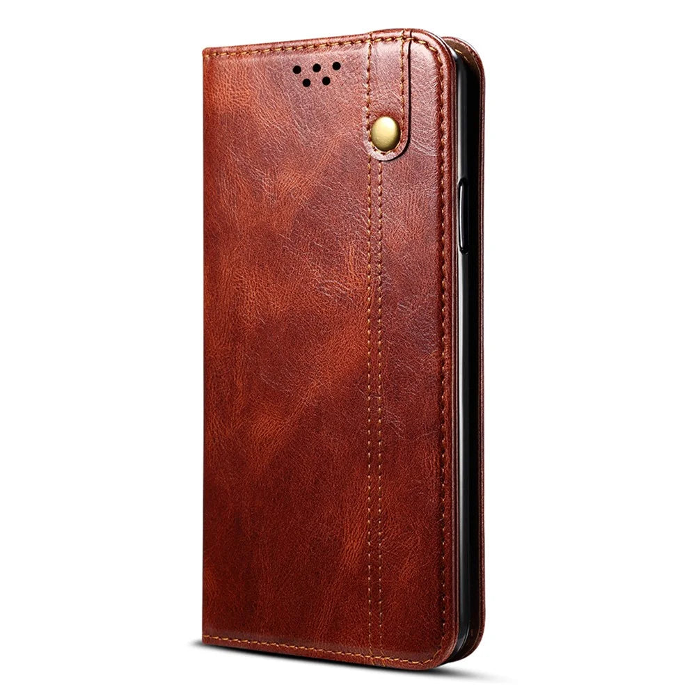 Crazy Horse Texture Waxy PU Leather Case Cover for Samsung Galaxy S21 FE - Brown - 2