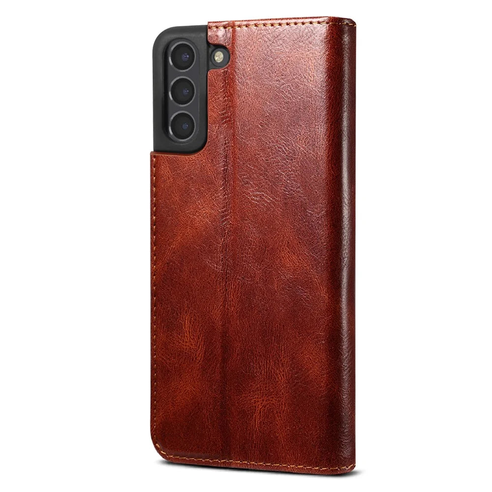 Crazy Horse Texture Waxy PU Leather Case Cover for Samsung Galaxy S21 FE - Brown - 3