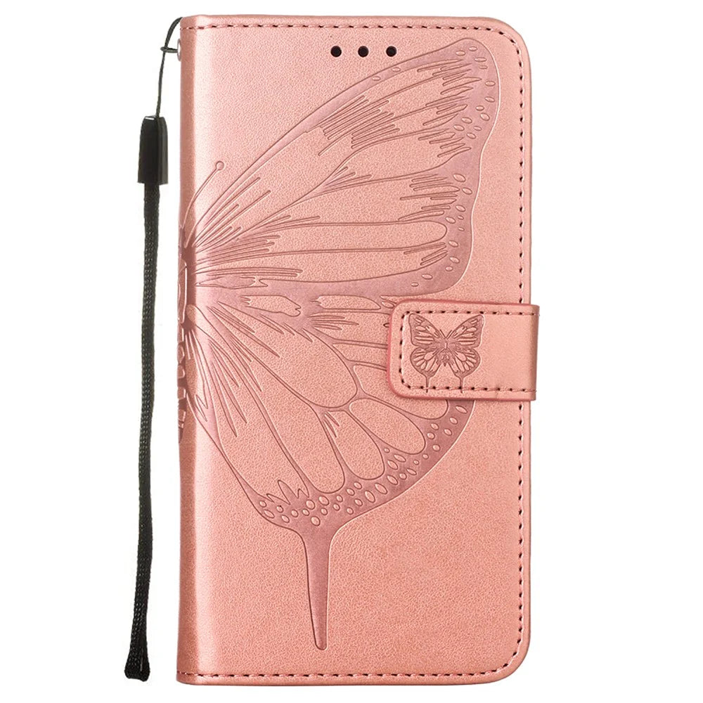 Imprint Butterflies Flower Wallet Stand Leather Case for Samsung Galaxy Xcover 5 - Rose Gold - 2