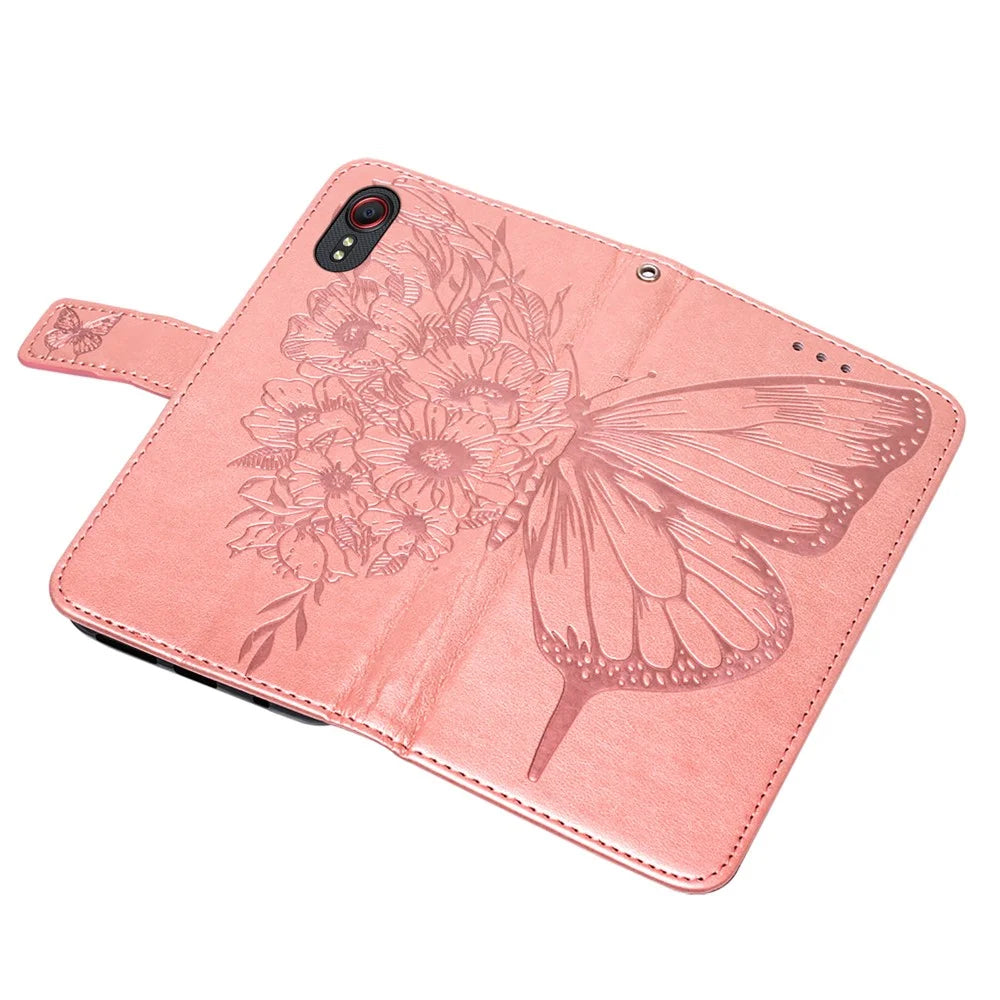Imprint Butterflies Flower Wallet Stand Leather Case for Samsung Galaxy Xcover 5 - Rose Gold - 6
