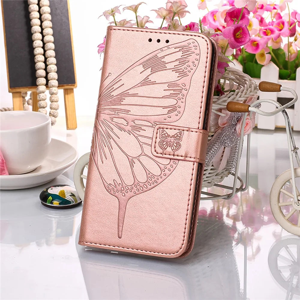 Imprint Butterflies Flower Wallet Stand Leather Case for Samsung Galaxy Xcover 5 - Rose Gold - 7
