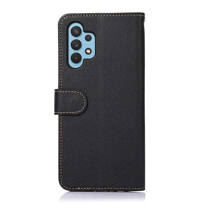 KHAZNEH RFID Blocking Anti-theft Swiping Function Litchi Skin Leather Phone Shell Case for Samsung Galaxy A32 4G (EU Version) - Black - 3