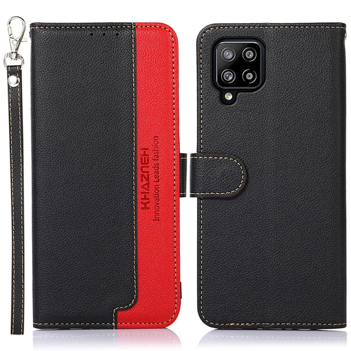 KHAZNEH Litchi Skin RFID Blocking Anti-theft Swiping Function Leather Phone Shell Case for Samsung Galaxy A42 5G - Black - 1