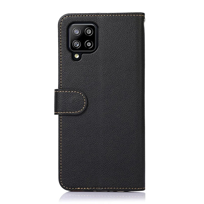 KHAZNEH Litchi Skin RFID Blocking Anti-theft Swiping Function Leather Phone Shell Case for Samsung Galaxy A42 5G - Black - 3