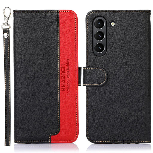 KHAZNEH Litchi Skin RFID Blocking Anti-theft Swiping Function Leather Phone Case Cover for Samsung Galaxy S21 FE - Black - 1