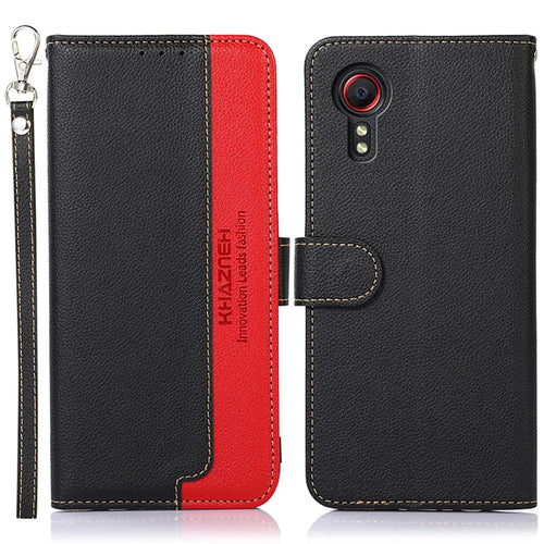 KHAZNEH Litchi Texture RFID Anti-theft Swiping Function Leather Phone Case Cover for Samsung Galaxy Xcover 5 - Black - 1