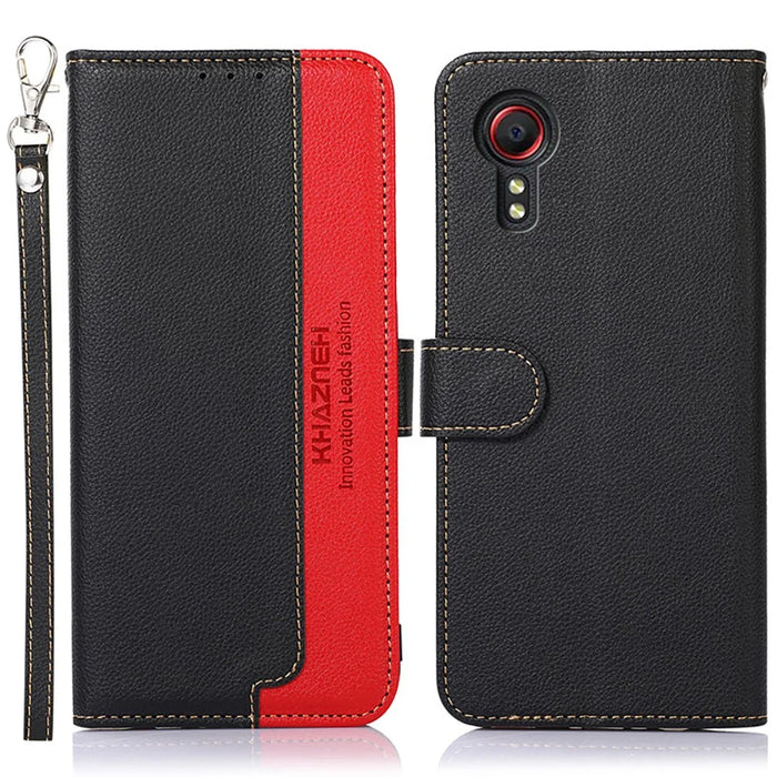 KHAZNEH Litchi Texture RFID Anti-theft Swiping Function Leather Phone Case Cover for Samsung Galaxy Xcover 5 - Black - 1