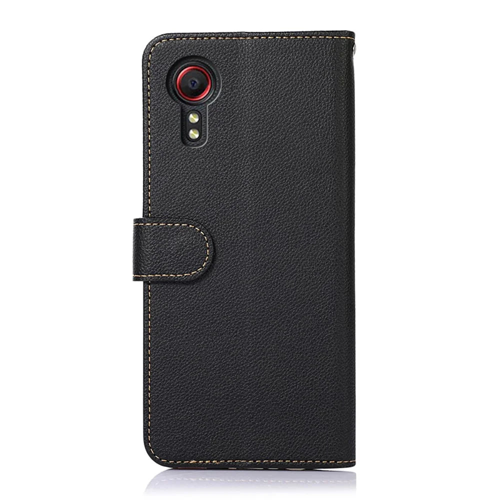 KHAZNEH Litchi Texture RFID Anti-theft Swiping Function Leather Phone Case Cover for Samsung Galaxy Xcover 5 - Black - 3