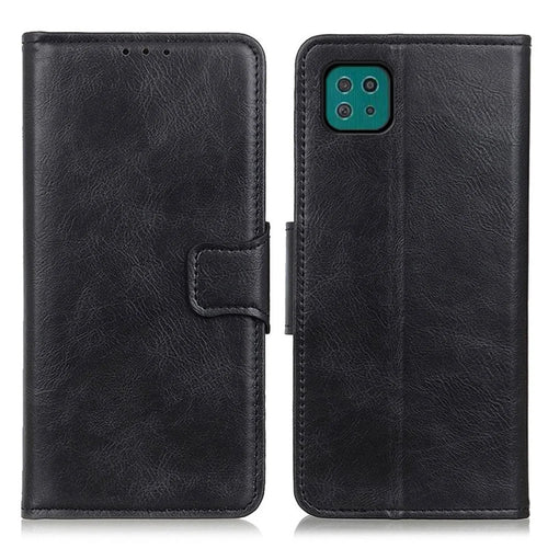 For Samsung Galaxy A22 5G (EU Version) Crazy Horse PU Leather Wallet Phone Case Stand Flip Protective Cover - Black - 1