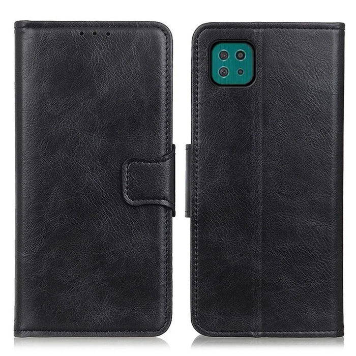 For Samsung Galaxy A22 5G (EU Version) Crazy Horse PU Leather Wallet Phone Case Stand Flip Protective Cover - Black - 1