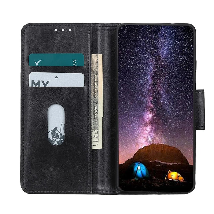 For Samsung Galaxy A22 5G (EU Version) Crazy Horse PU Leather Wallet Phone Case Stand Flip Protective Cover - Black - 3