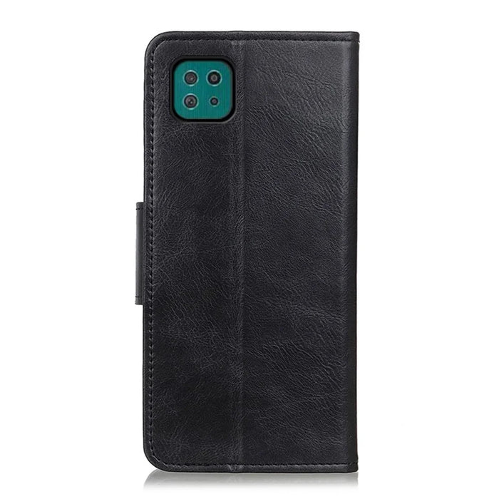 For Samsung Galaxy A22 5G (EU Version) Crazy Horse PU Leather Wallet Phone Case Stand Flip Protective Cover - Black - 5