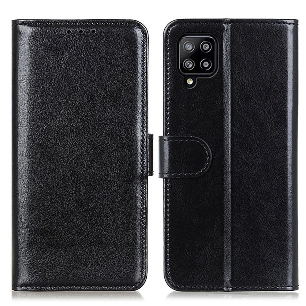 Full-Protection Crazy Horse Texture Leather Wallet Stand Phone Case Cover for Samsung Galaxy A22 4G (EU Version) - Black - 1