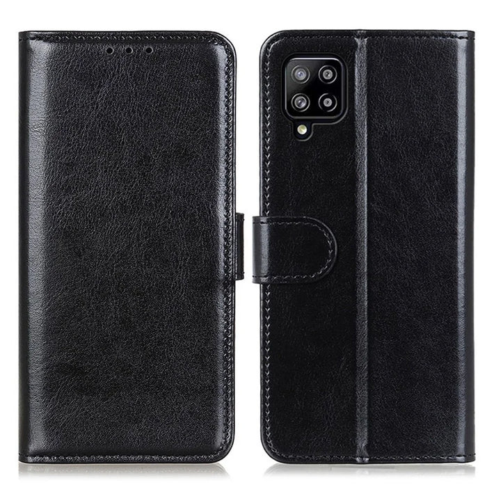 Full-Protection Crazy Horse Texture Leather Wallet Stand Phone Case Cover for Samsung Galaxy A22 4G (EU Version) - Black - 1