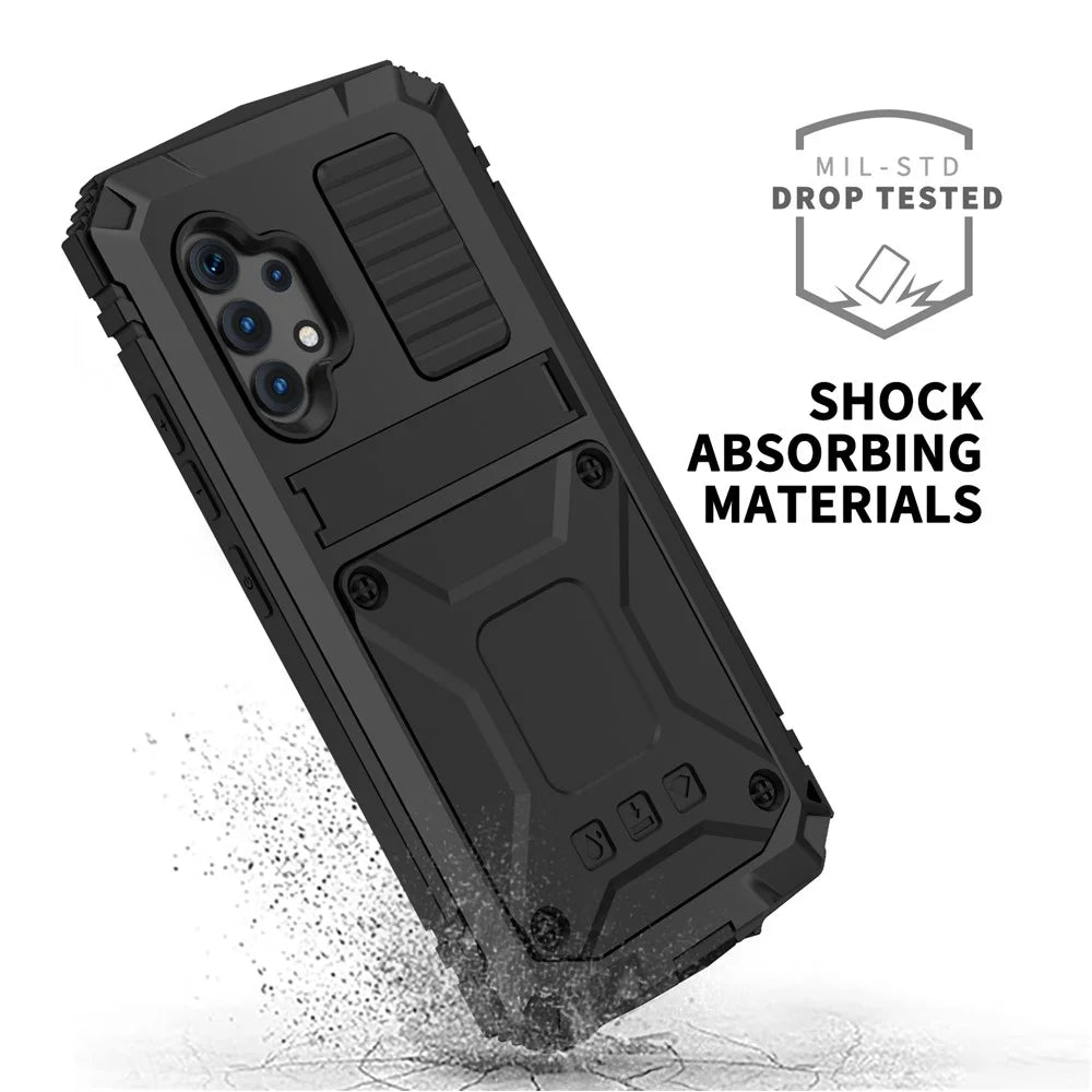 TPU+Metal+Tempered Glass Shockproof Dropproof Dustproof Kickstand Case Cover for Samsung Galaxy A32 4G (EU Version) - Black - 2
