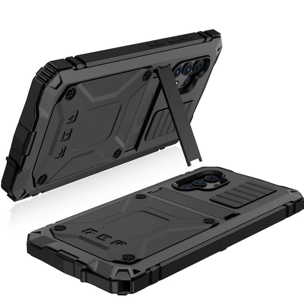 TPU+Metal+Tempered Glass Shockproof Dropproof Dustproof Kickstand Case Cover for Samsung Galaxy A32 4G (EU Version) - Black - 7