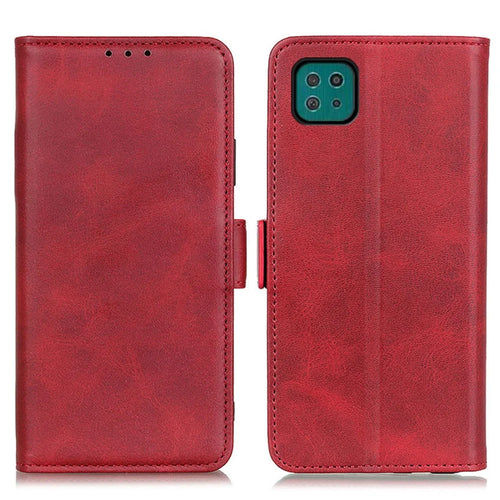 Wallet Stand Leather Phone Case Cover with Magnetic Double Clasp for Samsung Galaxy A22 5G (EU Version) - Red - 1