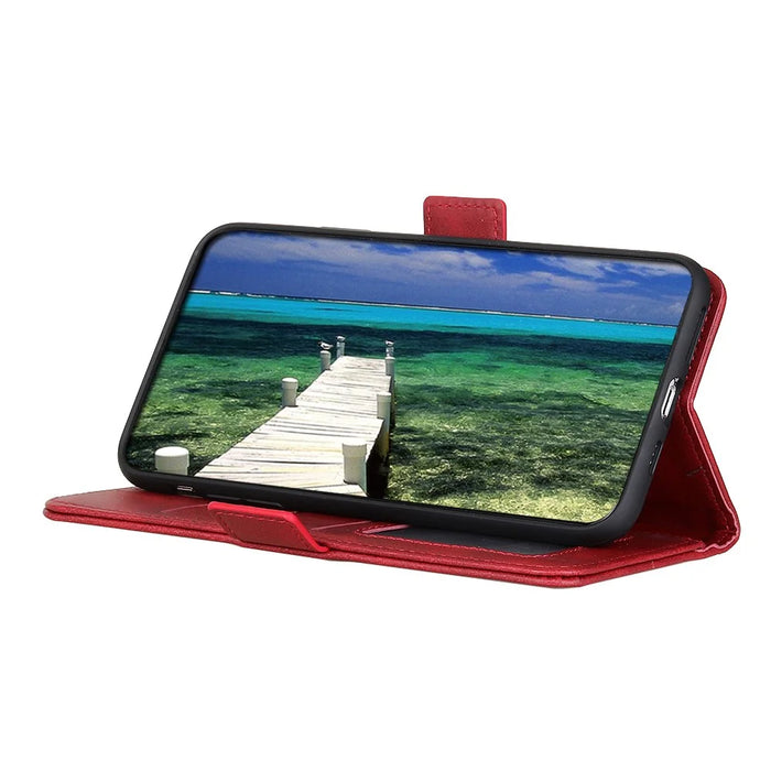Wallet Stand Leather Phone Case Cover with Magnetic Double Clasp for Samsung Galaxy A22 5G (EU Version) - Red - 5