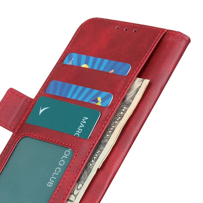 Wallet Stand Leather Phone Case Cover with Magnetic Double Clasp for Samsung Galaxy A22 5G (EU Version) - Red - 7