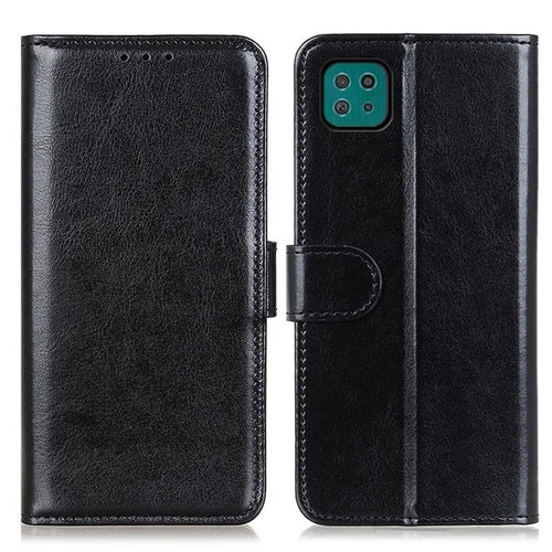 Crazy Horse Texture Leather Wallet Stand Cellphone Shell Case for Samsung Galaxy A22 5G (EU Version) - Black - 1