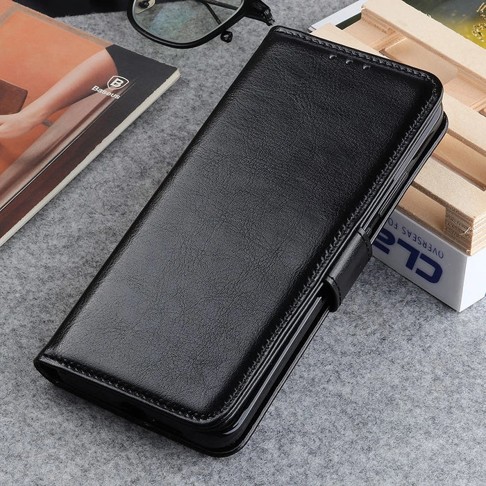 Crazy Horse Texture Leather Wallet Stand Cellphone Shell Case for Samsung Galaxy A22 5G (EU Version) - Black - 2