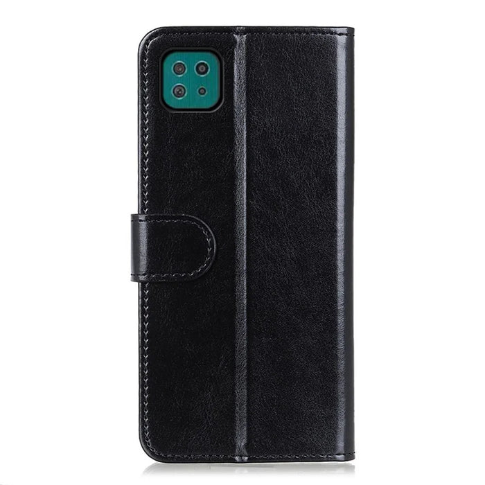 Crazy Horse Texture Leather Wallet Stand Cellphone Shell Case for Samsung Galaxy A22 5G (EU Version) - Black - 4
