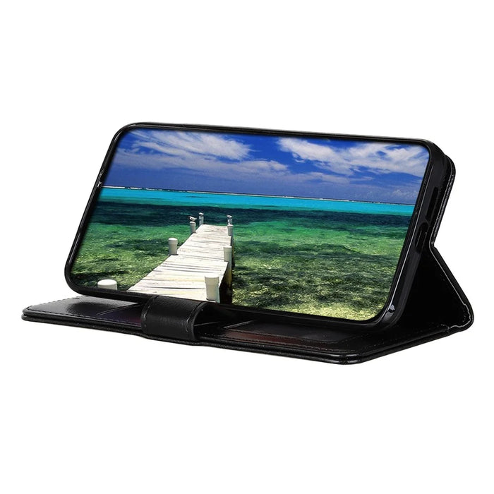 Crazy Horse Texture Leather Wallet Stand Cellphone Shell Case for Samsung Galaxy A22 5G (EU Version) - Black - 6