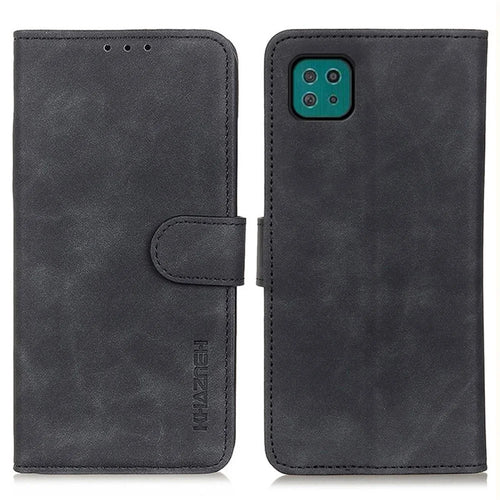 KHAZNEH Wallet Design Retro Grain Style PU Leather Case with Stand for Samsung Galaxy A22 5G (EU Version) - Black - 1