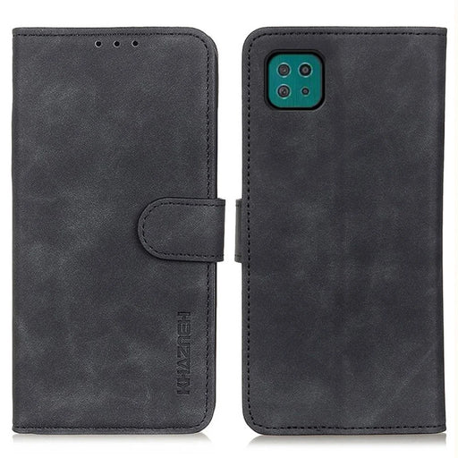 KHAZNEH Wallet Design Retro Grain Style PU Leather Case with Stand for Samsung Galaxy A22 5G (EU Version) - Black - 1