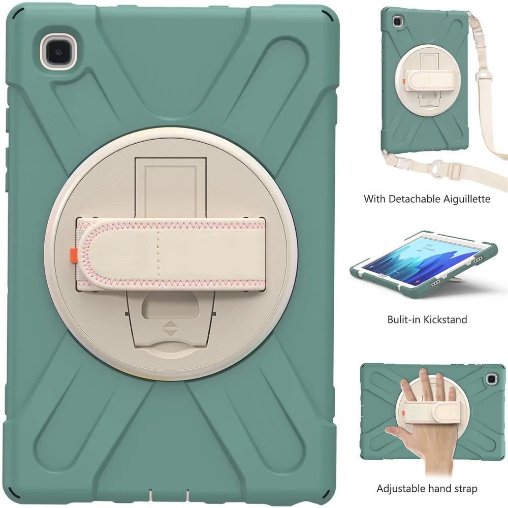 Tablet Cover + Strap + Kickstand with Colorful Rainbow for Samsung Galaxy Tab A7 10.4 (2020) / (2022) T500 / T505 / T507 / T505N - Dark Green - 2