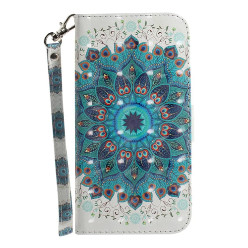 Light Spot Decor Pattern Printing Wallet Stand Leather Case with Strap for Samsung Galaxy S21 FE/S21 Fan Edition - Mandala Flower - 1