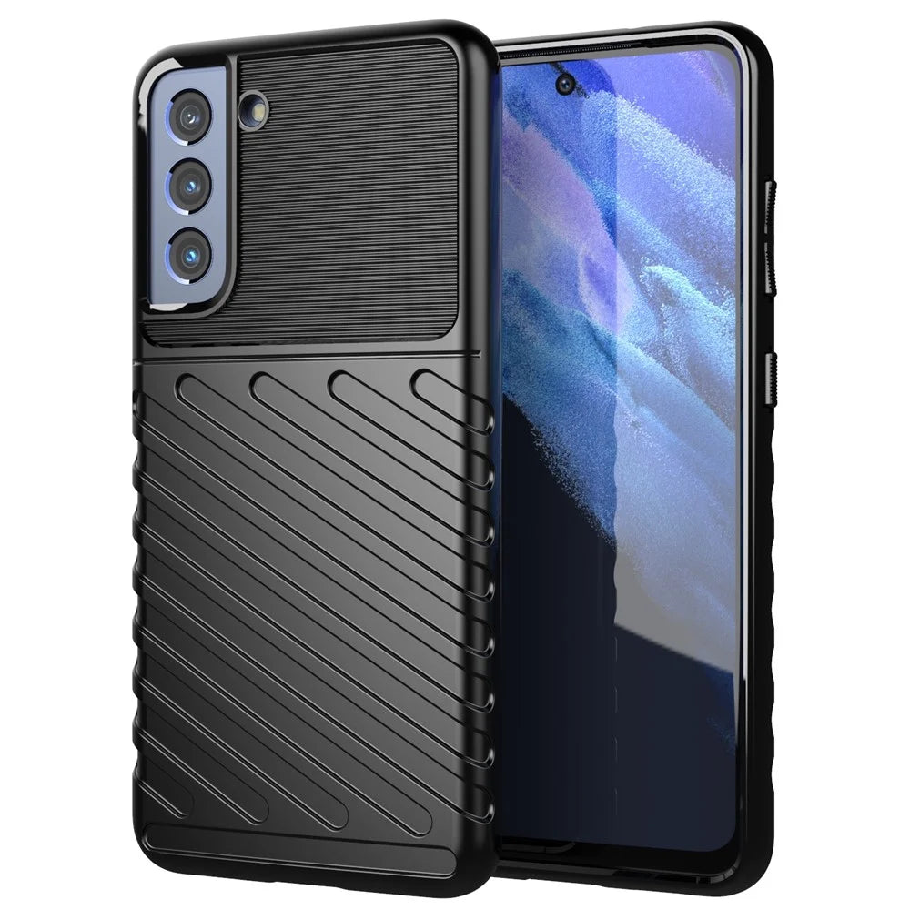 Thunder Series Twill Texture Soft TPU Phone Casing for Samsung Galaxy S21 FE/S21 Fan Edition - Black - 1