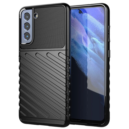 Thunder Series Twill Texture Soft TPU Phone Casing for Samsung Galaxy S21 FE/S21 Fan Edition - Black - 1