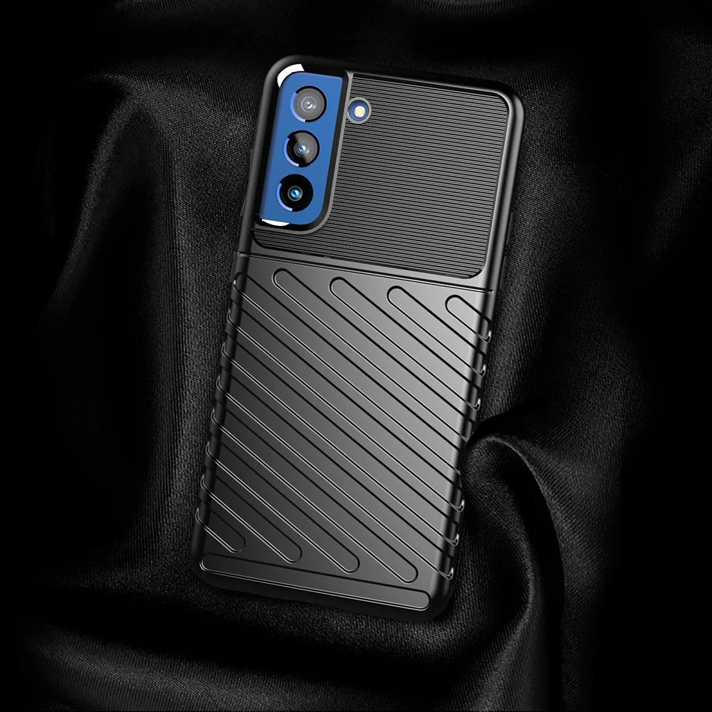 Thunder Series Twill Texture Soft TPU Phone Casing for Samsung Galaxy S21 FE/S21 Fan Edition - Black - 6
