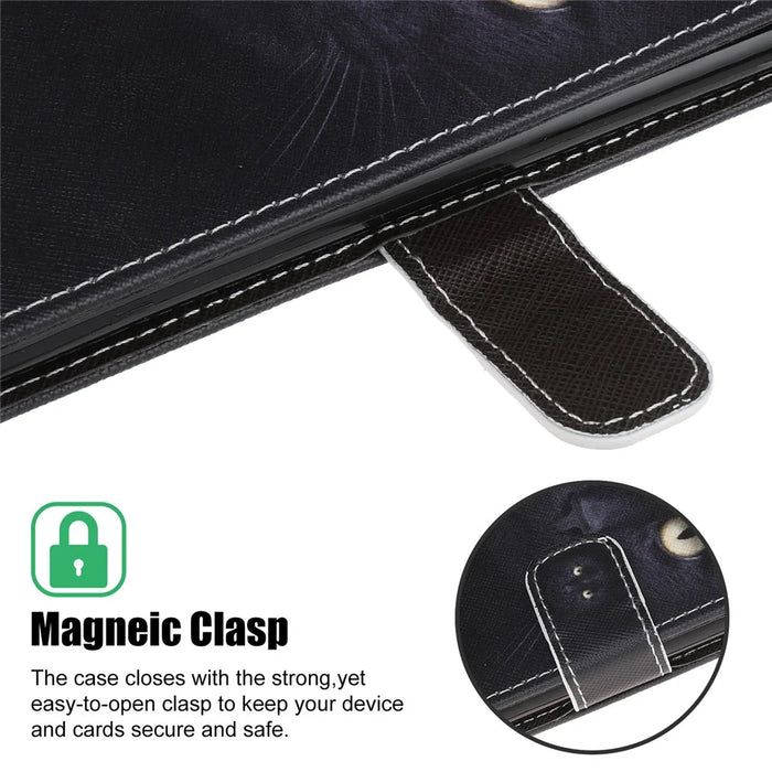 Cross Texture Pattern Printing Wallet Leather Phone Casing Stand for Samsung Galaxy A22 5G (EU Version) - Black Cat - 3