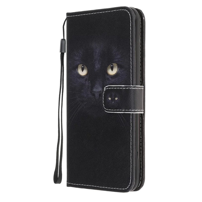 Cross Texture Pattern Printing Wallet Leather Phone Casing Stand for Samsung Galaxy A22 5G (EU Version) - Black Cat - 4