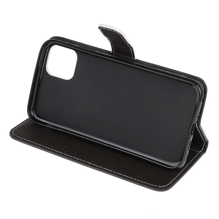 Cross Texture Pattern Printing Wallet Leather Phone Casing Stand for Samsung Galaxy A22 5G (EU Version) - Black Cat - 6