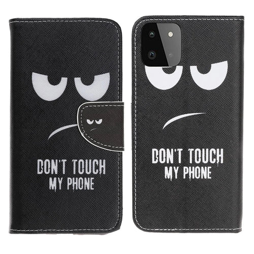 Cross Texture Pattern Printing Wallet Leather Stand Case for Samsung Galaxy A22 5G (EU Version) - Don't Touch My Phone - 1